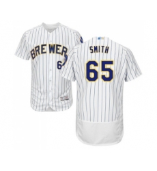 Men's Milwaukee Brewers #65 Burch Smith White Home Flex Base Authentic Collection Baseball Jersey