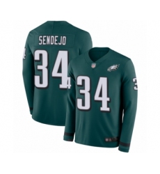 Youth Philadelphia Eagles #34 Andrew Sendejo Limited Green Therma Long Sleeve Football Jersey