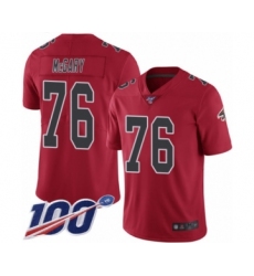 Men's Atlanta Falcons #76 Kaleb McGary Limited Red Rush Vapor Untouchable 100th Season Football Jersey