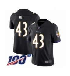 Men's Baltimore Ravens #43 Justice Hill Black Alternate Vapor Untouchable Limited Player 100th Season Football Jersey