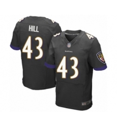 Men's Baltimore Ravens #43 Justice Hill Elite Black Alternate Football Jersey