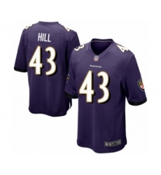 Men's Baltimore Ravens #43 Justice Hill Game Purple Team Color Football Jersey