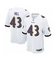 Men's Baltimore Ravens #43 Justice Hill Game White Football Jersey