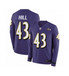 Men's Baltimore Ravens #43 Justice Hill Limited Purple Therma Long Sleeve Football Jersey