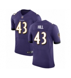 Men's Baltimore Ravens #43 Justice Hill Purple Team Color Vapor Untouchable Elite Player Football Jersey