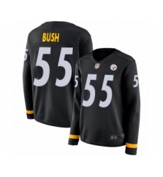 Women's Pittsburgh Steelers #55 Devin Bush Limited Black Therma Long Sleeve Football Jersey