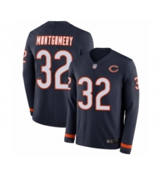 Men's Chicago Bears #32 David Montgomery Limited Navy Blue Therma Long Sleeve Football Jersey