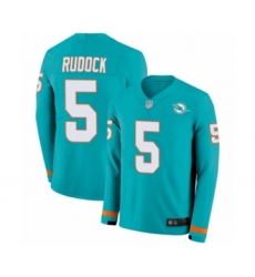 Men's Miami Dolphins #5 Jake Rudock Limited Aqua Therma Long Sleeve Football Jersey