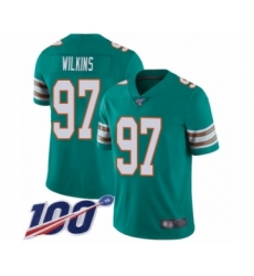 Men's Miami Dolphins #97 Christian Wilkins Aqua Green Alternate Vapor Untouchable Limited Player 100th Season Football Jersey