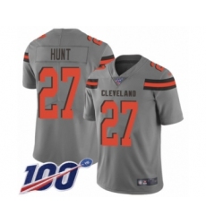 Youth Cleveland Browns #27 Kareem Hunt Limited Gray Inverted Legend 100th Season Football Jersey