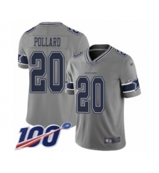 Men's Dallas Cowboys #20 Tony Pollard Limited Gray Inverted Legend 100th Season Football Jersey