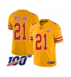 Men's Kansas City Chiefs #21 Bashaud Breeland Limited Gold Inverted Legend 100th Season Football Jersey