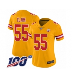 Women's Kansas City Chiefs #55 Frank Clark Limited Gold Inverted Legend 100th Season Football Jersey