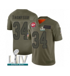 Men's Kansas City Chiefs #34 Darwin Thompson Limited Olive 2019 Salute to Service Super Bowl LIV Bound Football Jersey