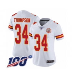 Women's Kansas City Chiefs #34 Darwin Thompson White Vapor Untouchable Limited Player 100th Season Football Jersey