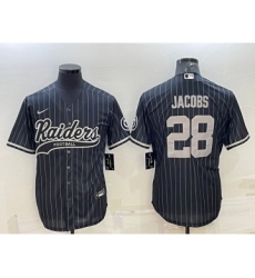 Men's Las Vegas Raiders #28 Josh Jacobs Black With Patch Cool Base Stitched Baseball Jersey