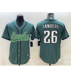 Men's Philadelphia Eagles #26 Miles Sanders Green With Patch Cool Base Stitched Baseball Jersey