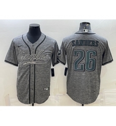 Men's Philadelphia Eagles #26 Miles Sanders Grey Gridiron With Patch Cool Base Stitched Baseball Jersey