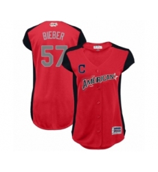 Women's Cleveland Indians #57 Shane Bieber Authentic Red American League 2019 Baseball All-Star Jersey