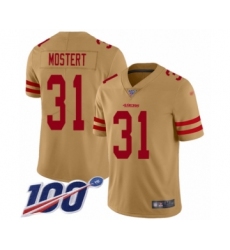 Men's San Francisco 49ers #31 Raheem Mostert Limited Gold Inverted Legend 100th Season Football Jersey