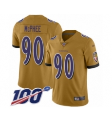 Men's Baltimore Ravens #90 Pernell McPhee Limited Gold Inverted Legend 100th Season Football Jersey
