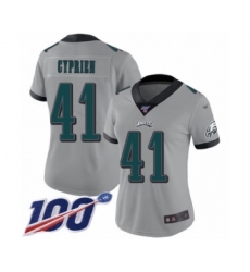 Women's Philadelphia Eagles #41 Johnathan Cyprien Limited Silver Inverted Legend 100th Season Football Jersey