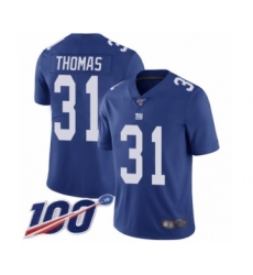 Men's New York Giants #31 Michael Thomas Royal Blue Team Color Vapor Untouchable Limited Player 100th Season Football Jersey