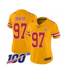 Women's Kansas City Chiefs #97 Alex Okafor Limited Gold Inverted Legend 100th Season Football Jersey