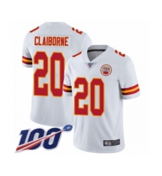 Men's Kansas City Chiefs #20 Morris Claiborne White Vapor Untouchable Limited Player 100th Season Football Jersey
