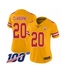 Women's Kansas City Chiefs #20 Morris Claiborne Limited Gold Inverted Legend 100th Season Football Jersey