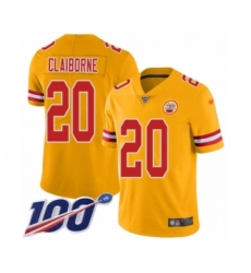 Youth Kansas City Chiefs #20 Morris Claiborne Limited Gold Inverted Legend 100th Season Football Jersey