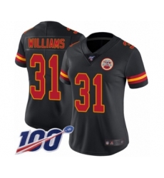 Women's Kansas City Chiefs #31 Darrel Williams Limited Black Rush Vapor Untouchable 100th Season Football Jersey
