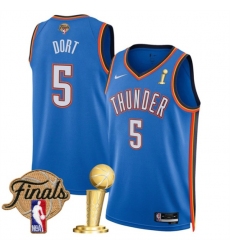 Men's Oklahoma City Thunder #5 Luguentz Dort Blue 2025 Finals And Finals Champions Icon Edition Stitched Basketball Jersey