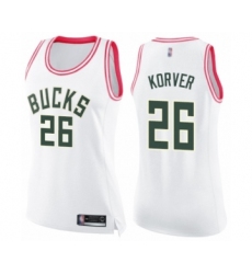 Women's Milwaukee Bucks #26 Kyle Korver Swingman White Pink Fashion Basketball Jersey