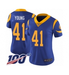 Women's Los Angeles Rams #41 Kenny Young Royal Blue Alternate Vapor Untouchable Limited Player 100th Season Football Jersey
