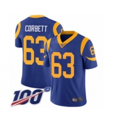 Youth Los Angeles Rams #63 Austin Corbett Royal Blue Alternate Vapor Untouchable Limited Player 100th Season Football Jersey