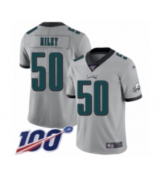 Men's Philadelphia Eagles #50 Duke Riley Limited Silver Inverted Legend 100th Season Football Jersey
