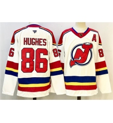 Men's New Jersey Devils #86 Jack Hughes White Red 2024-25 With A Stitched Hockey Jersey