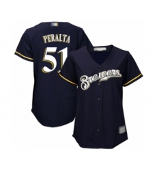 Women's Milwaukee Brewers #51 Freddy Peralta Authentic Navy Blue Alternate Cool Base Baseball Player Jersey