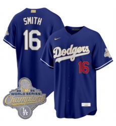 Men's Los Angeles Dodgers #16 Will Smith Royal 2026 Alternate Gold Collection Stadium Stitched Baseball Jersey