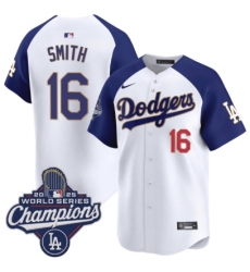 Men's Los Angeles Dodgers #16 Will Smith White Blue 2025 Champions Stitched Baseball Jersey
