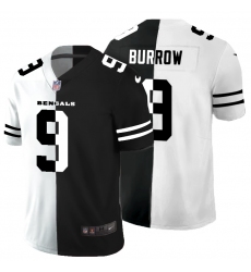 Men's Cincinnati Bengals #9 Joe Burrow Black White Limited Split Fashion Football Jersey Men's Cincinnati Bengals #9 Joe Burrow Black White Limited Split Fashion Football Jersey