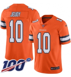 Youth Denver Broncos #10 Jerry Jeudy Orange Stitched Limited Rush 100th Season Jersey