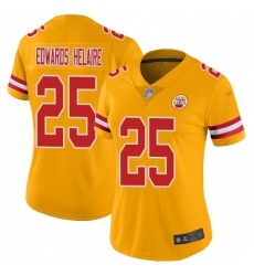 Women's Kansas City Chiefs #25 Clyde Edwards-Helaire Gold Stitched Limited Inverted Legend Jersey