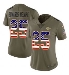 Women's Kansas City Chiefs #25 Clyde Edwards-Helaire Olive USA Flag Stitched Limited 2017 Salute To Service Jersey