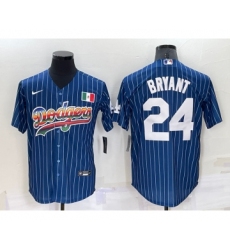Men's Los Angeles Dodgers #24 Kobe Bryant Rainbow Blue Red Pinstripe Mexico Cool Base Nike Jersey
