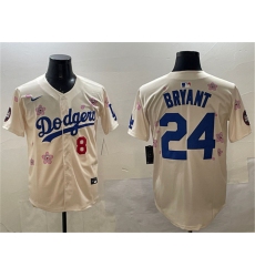 Men's Los Angeles Dodgers Front #8 Back #24 Kobe Bryant Cream 2025 Tokyo Series Limited Stitched Baseball Jersey