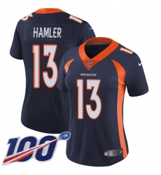 Women's Denver Broncos #13 KJ Hamler Navy Blue Alternate Stitched 100th Season Vapor Untouchable Limited Jersey