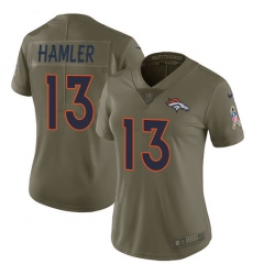 Women's Denver Broncos #13 KJ Hamler Olive Stitched Limited 2017 Salute To Service Jersey