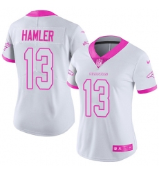 Women's Denver Broncos #13 KJ Hamler White Pink Stitched Limited Rush Fashion Jersey